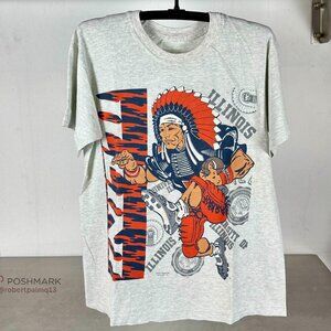 Vintage 90s Illinois Fighting Illini Football Mascot NCAA single stitch shirt